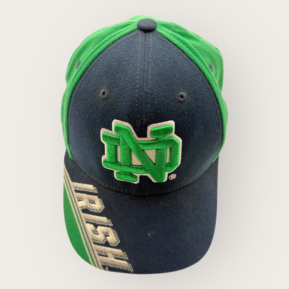 Notre Dame Fighting Irish Adidas Hat Green Navy Baseball Cap Size L-XL - Picture 5 of 8